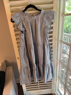 Ruffled Sleeve Tiered Casual Dress in Light Blue